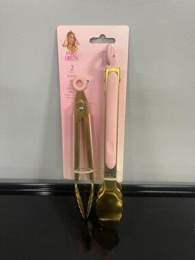 Paris Hilton Pink Gold Tong Set 2pc Kitchen Utensils New